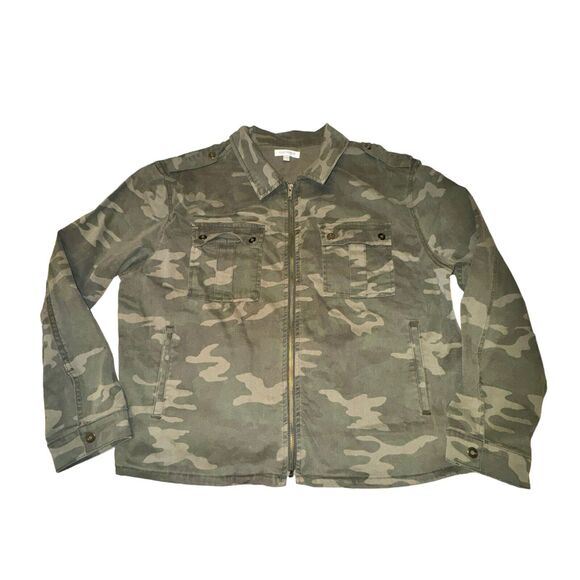 Good American Military Jacket Sz 4/5 Green Camouflage Full Zip Collared Pockets - Picture 1 of 8